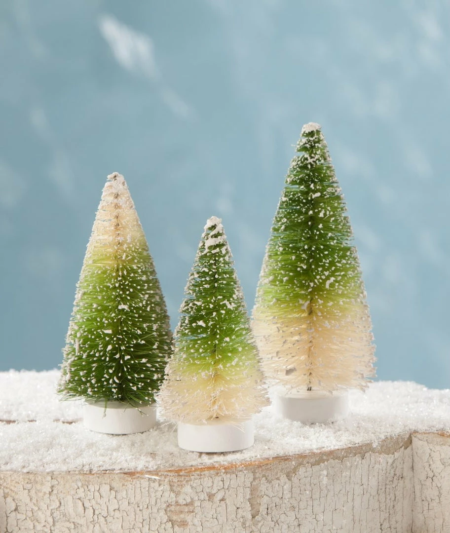 Bethany Lowe New! Mini Green Ombre Bottle Brush Trees 3 Bethany Lowe New! Mini Green Ombre Bottle Brush Trees