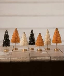 Bethany Lowe New! Mini Halloween Bottle Brush Trees With Gold Glitter