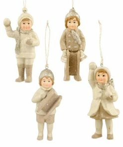 Bethany Lowe Mini Platinum & Ivory Snow Children Ornaments