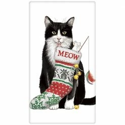 Mary Lake-Thompson Mischievous Christmas Kitty Flour Sack Towel