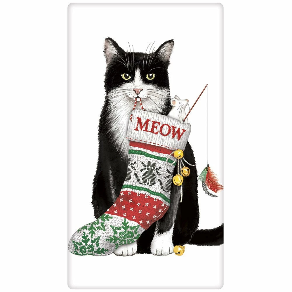 Mary Lake-Thompson Mischievous Christmas Kitty Flour Sack Towel 3 Mary Lake-Thompson Mischievous Christmas Kitty Flour Sack Towel