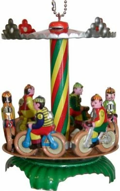 TheHolidayBarn.com Christmas Motor Bike Carousel Tin Toy Reproduction Ornament