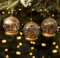 Bethany Lowe Nativity Globe Ornaments - Gold