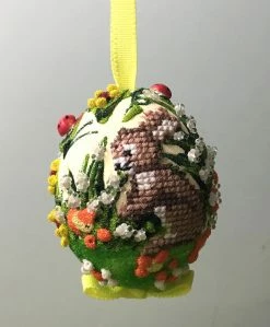 TheHolidayBarn.com Needlepoint Bunny Egg Ornament, Yellow New!
