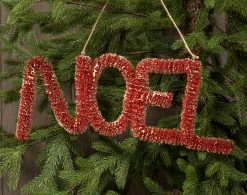 Ragon House New! Noel Ornament / Sign, Antique Red Bottle Brush