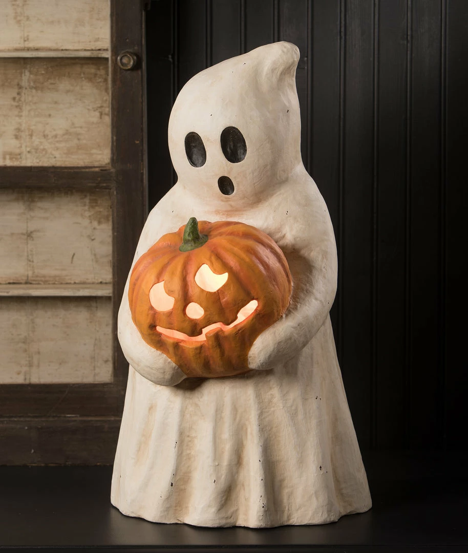 Bethany Lowe Ghost Guster With Pumpkin, Paper Mache 3 Bethany Lowe Ghost Guster With Pumpkin, Paper Mache