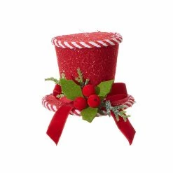 Raz Peppermint Top Hat Ornament, Red