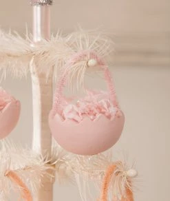 Bethany Lowe Pink Cracked Egg Basket Ornaments, Set Of 6 New!