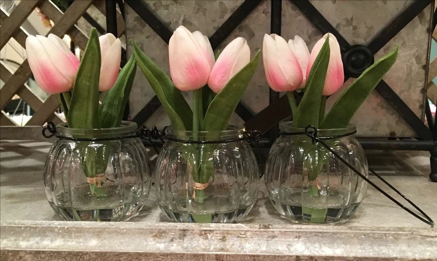 K&K Interiors New! Pink Tulip Arrangement In Glass Vase 4 K&K Interiors New! Pink Tulip Arrangement In Glass Vase