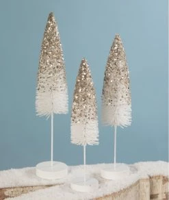 Bethany Lowe White Flocked Trees With Platinum Glitter