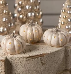 Bethany Lowe Polka Dot Pumpkin Luminaries, Ivory & Gold
