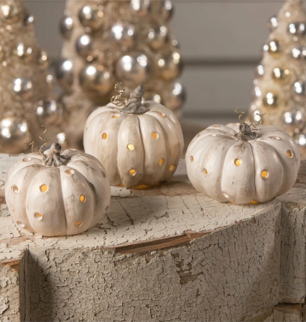 Bethany Lowe Polka Dot Pumpkin Luminaries, Ivory & Gold 3 Bethany Lowe Polka Dot Pumpkin Luminaries, Ivory & Gold