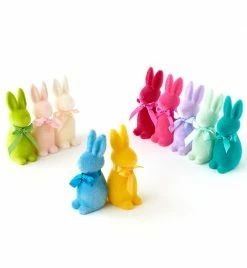 TheHolidayBarn.com New! Pop Of Color Flocked Bunny Rabbits, 6