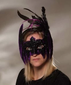 Bethany Lowe Purple Sequin & Feather Bat Mask