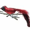 Old German Christmas Glass Red Cardinal Clip-On Ornament With Feathers 2 Old German Christmas Glass Red Cardinal Clip-On Ornament With Feathers
