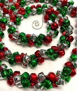 Raz Jingle Bell Garland, Red, Green & Silver