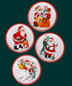 TheHolidayBarn.com Retro Santa Claus Plates, Small