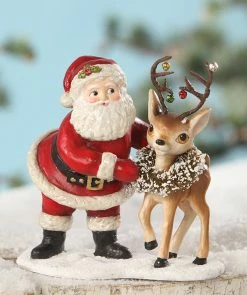 Bethany Lowe Retro Santa With Reindeer Figurine
