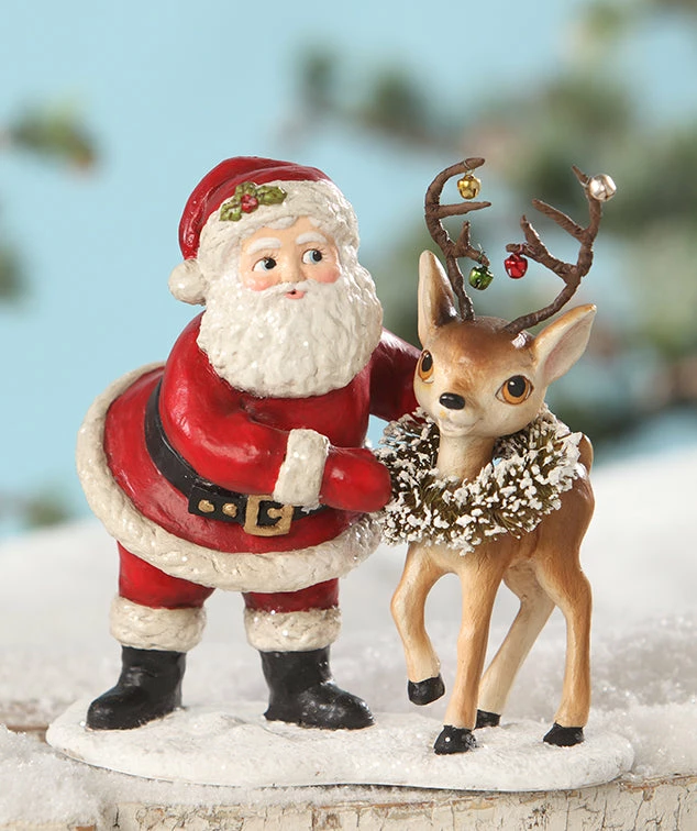 Bethany Lowe Retro Santa With Reindeer Figurine 3 Bethany Lowe Retro Santa With Reindeer Figurine