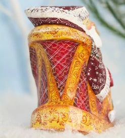 The Holiday Barn Christmas Santa In Rocking Chair, Hand Carved Wood