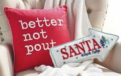 Bethany Lowe New! Santa Stops Here Arrow Shaped Pillow