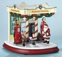 The Holiday Barn Santa's Retro Gas Station Music Box Christmas Music Boxes
