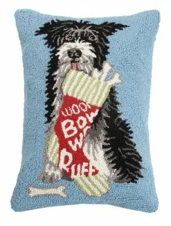 TheHolidayBarn.com Scruffy's Christmas Stocking Treats Hooked Pillow