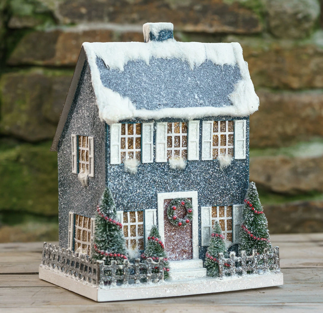 Ragon House New! Saltbox Putz House, Slate Blue 3 Ragon House New! Saltbox Putz House, Slate Blue