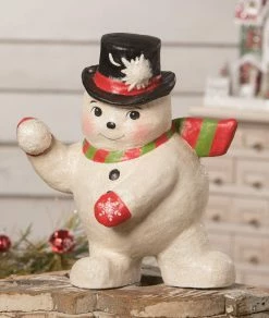 Bethany Lowe Snowball Fight Snowman, Paper Mache