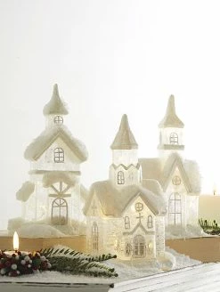 Raz Snowy Glass Churches With Lights New!