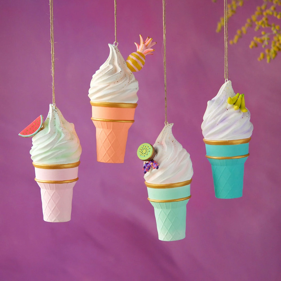 Glitterville New! Soft Serve Ice Cream Cone Ornaments, Fruity Flavors 3 Glitterville New! Soft Serve Ice Cream Cone Ornaments, Fruity Flavors