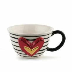 Demdaco Stripes And Hearts Tea Cup Valentine's Day