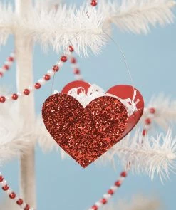 Bethany Lowe New! Tin Glitter Heart Bucket Mini Ornament