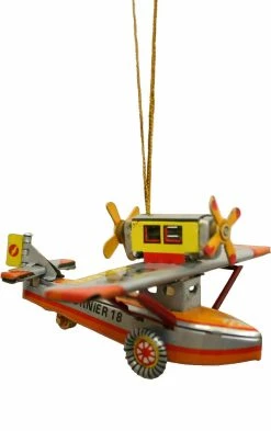 TheHolidayBarn.com Tin Toy Sea Plane Reproduction Ornament