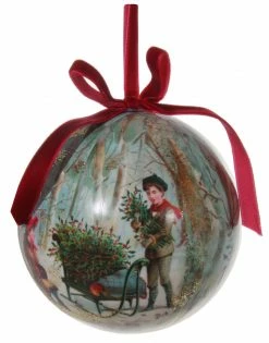ShiShi Victorian Christmas Decoupage Ball Ornament, Gathering The Holly