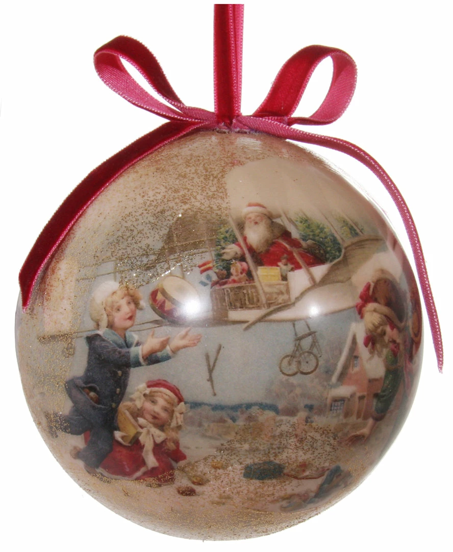 ShiShi Victorian Christmas Decoupage Ball Ornament, Santa's Airplane Delivery 3 ShiShi Victorian Christmas Decoupage Ball Ornament, Santa's Airplane Delivery