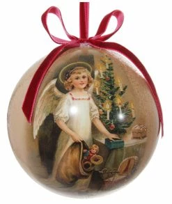 ShiShi Victorian Christmas Decoupage Ball Ornament, Guardian Angel