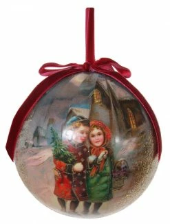ShiShi Victorian Christmas Decoupage Ball Ornament, Christmas Tidings Children