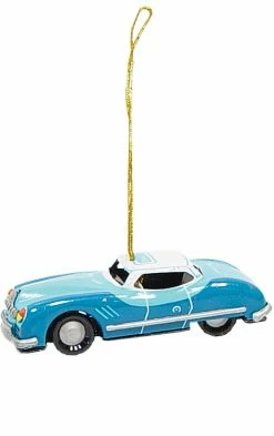 TheHolidayBarn.com Christmas Vintage Blue Car Tin Toy Reproduction Ornament