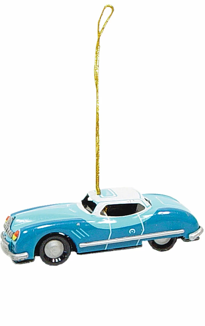 TheHolidayBarn.com Christmas Vintage Blue Car Tin Toy Reproduction Ornament