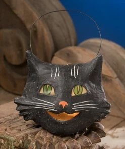 Bethany Lowe New! Vintage Happy Cat Bucket, Paper Mache