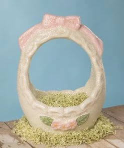 Bethany Lowe New! Vintage Inspired Easter Basket, Paper Mache