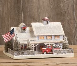 TheHolidayBarn.com White American Farmhouse With Truck New!