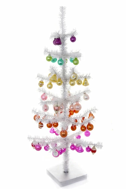 Cody Foster New! White Tinsel Tree Decorated With Colorful Glass Ornaments