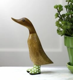 Dcuk Wooden Duck With Green Welly Boots, Medium New!