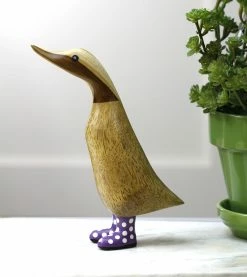 Dcuk Wooden Duck With Purple Welly Boots, Medium New!