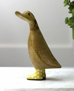 Dcuk New! Wooden Duck With Yellow Welly Boots, Medium