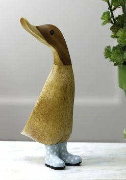 Dcuk Wooden Duck With Blue Welly Boots, Medium New!