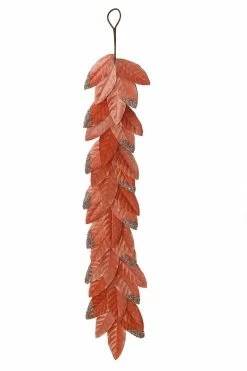 TheHolidayBarn.com Flocked Leaf Garland, Coral