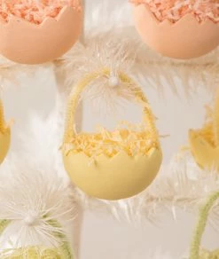 Bethany Lowe Yellow Cracked Egg Basket Ornaments, Set Of 6